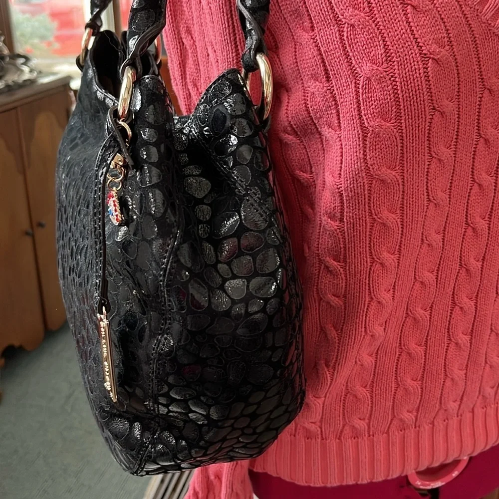 Antonio Melani Hobo/ shoulder bag Suede /patent leather Black stone pattern NWOT